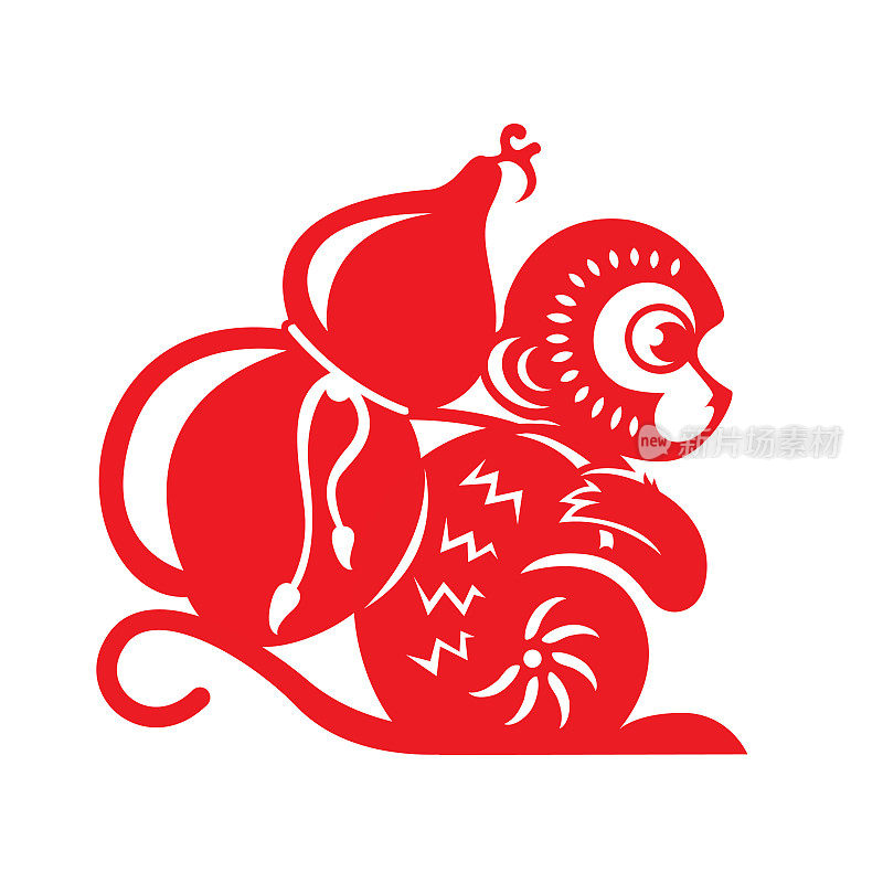 红纸剪猴年生肖(猴捧葫芦)