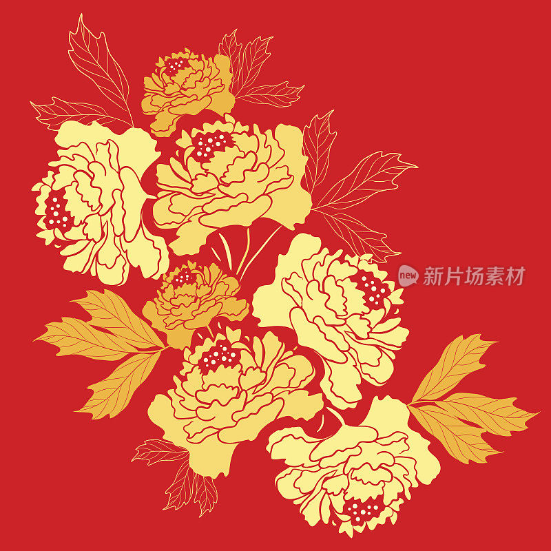 中国新年盛开的牡丹花卉矢量设计