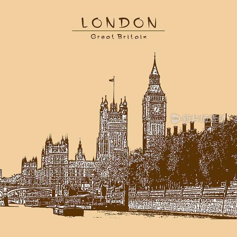 伦敦——英国。威斯敏斯特宫和大本钟。