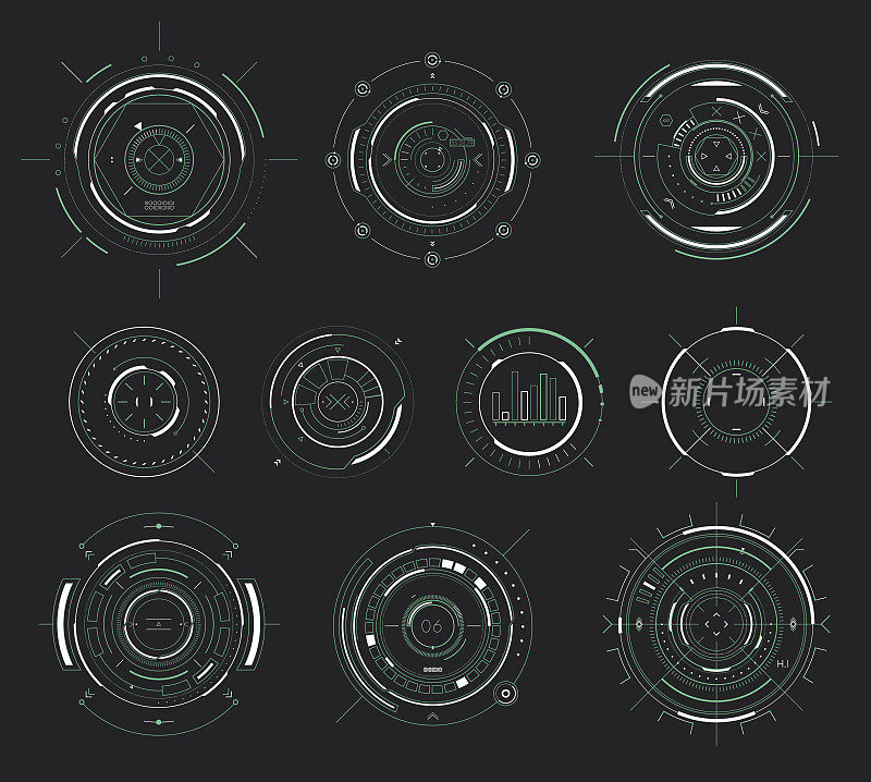 矢量未来用户界面HUD，科幻显示圆形元素