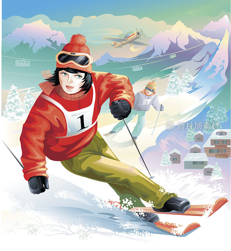 女人滑雪