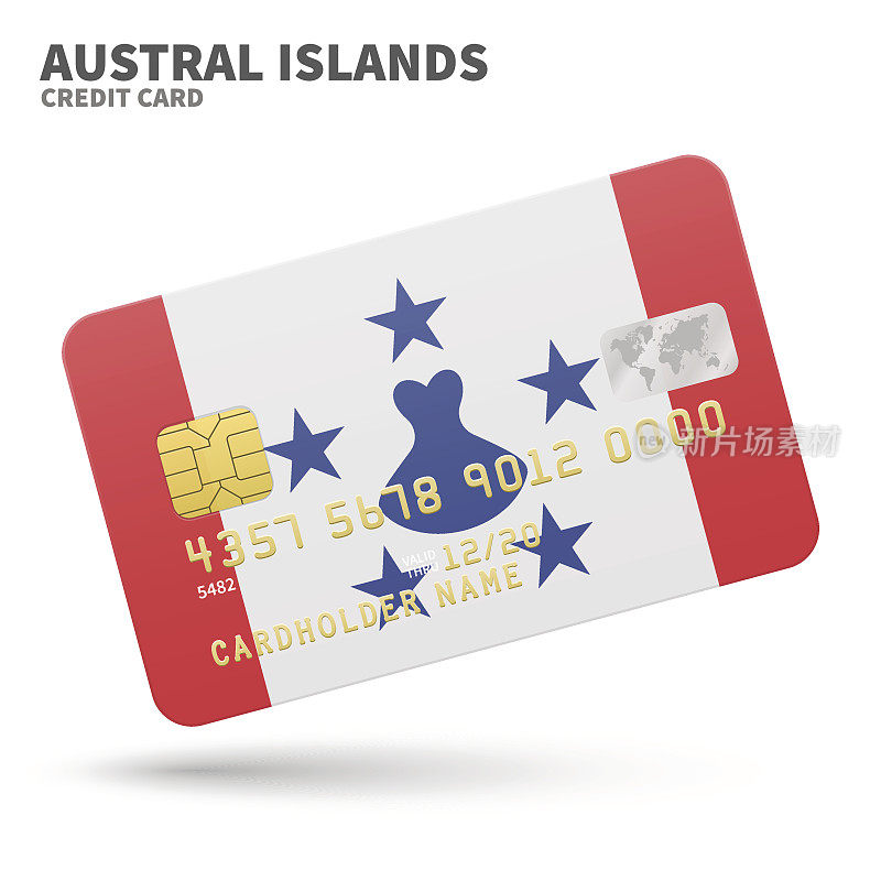 信用卡与南方群岛旗帜背景的银行，介绍