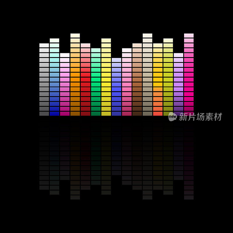 彩色音乐均衡器显示音量在黑色背景均衡器图标矢量插图