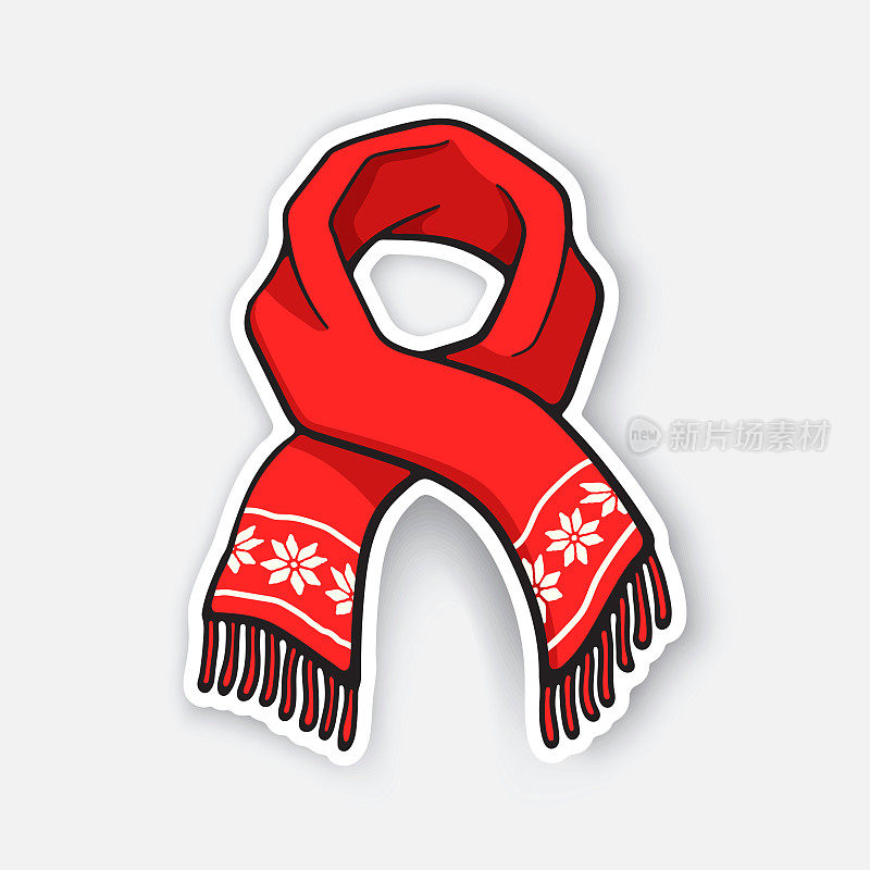 红色雪花图案冬季围巾贴纸