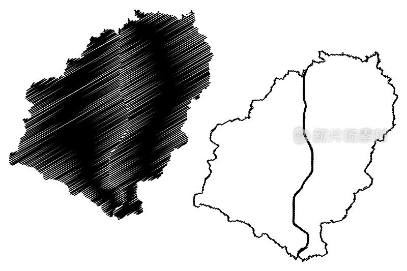 城南市(韩国，大韩民国，韩国，京畿道)地图矢量图，手绘城南市地图