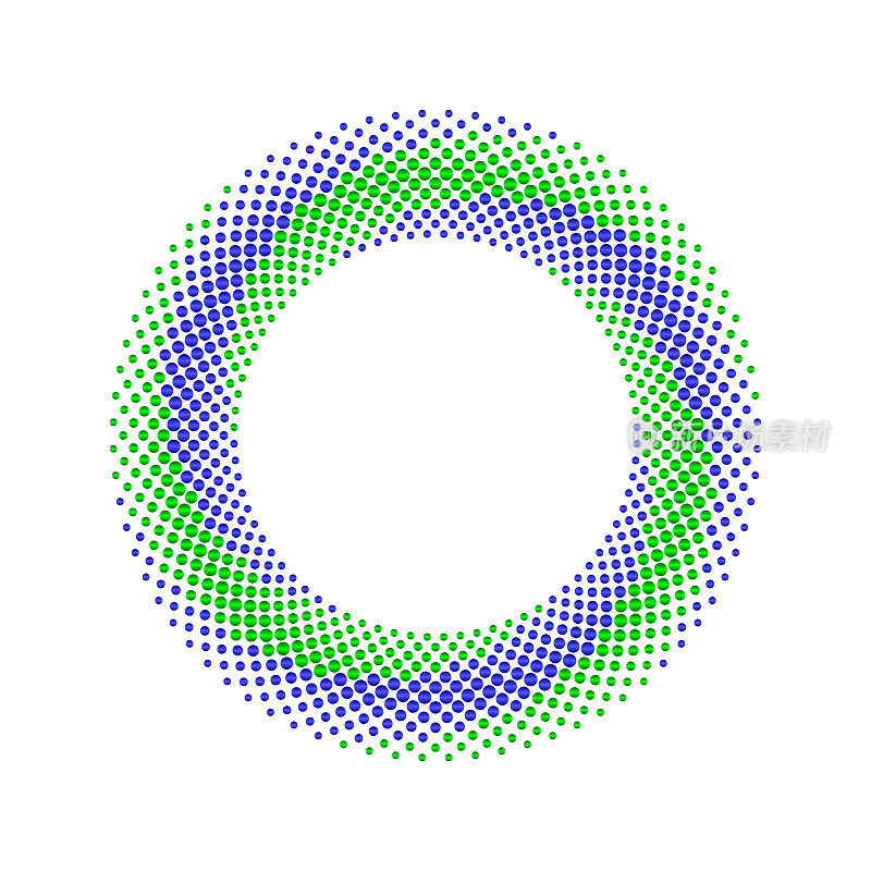 漩涡状的圆形图案由蓝色和绿色的金属圆片制成