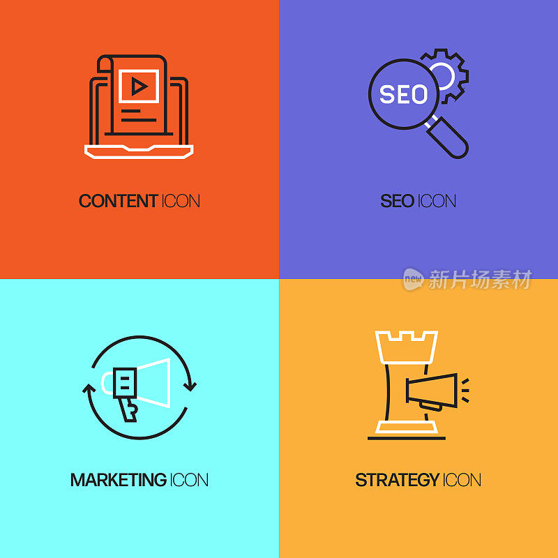 入站营销相关线路图标。向量符号说明。