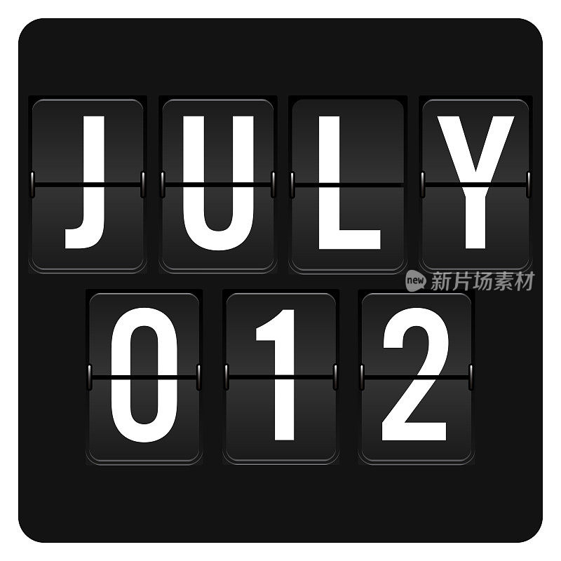 7月12日-每日日历和黑色翻转记分板数字计时器与日期