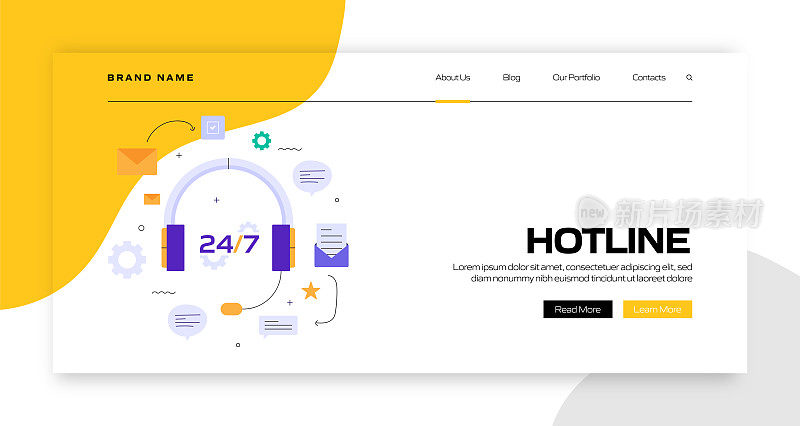 热线概念矢量插图登陆页模板，网站横幅，广告和营销材料，在线广告，业务演示等。