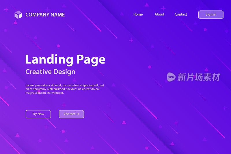登陆页面模板-抽象设计与几何形状-时髦的紫色梯度