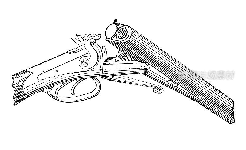 古董插图:步枪机械装置