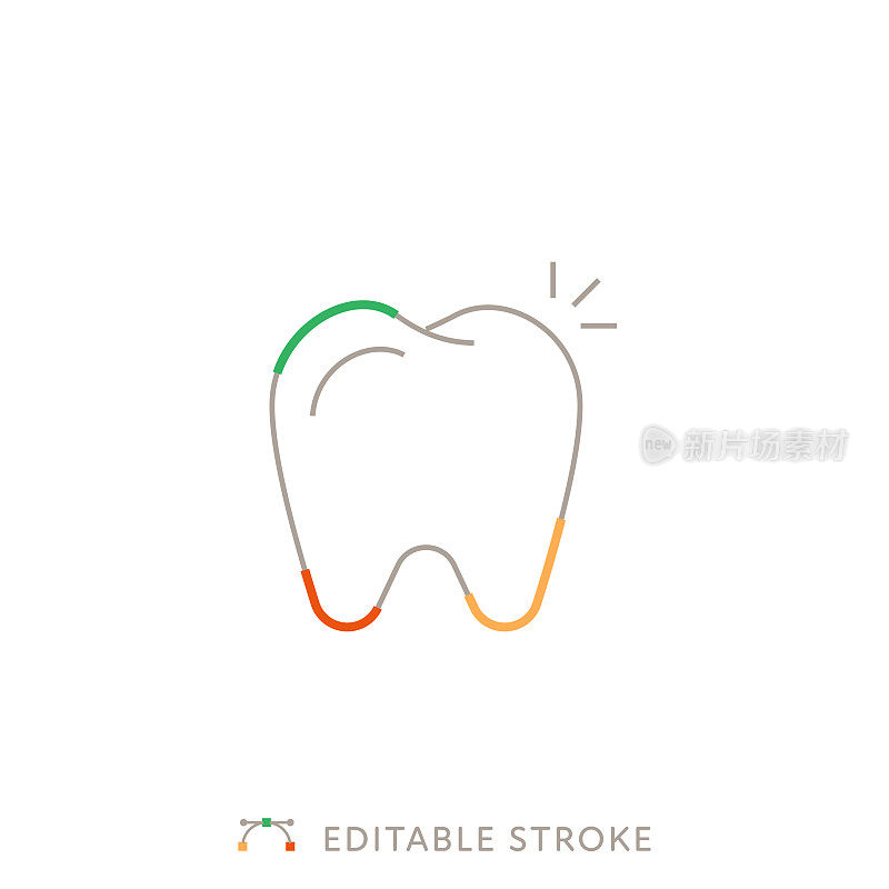 牙齿多色线图标与可编辑的笔触
