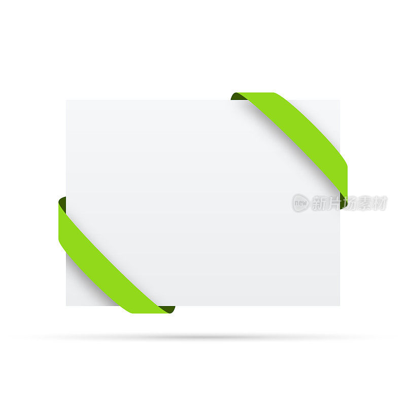 空白白色标签上的绿丝带-设计元素