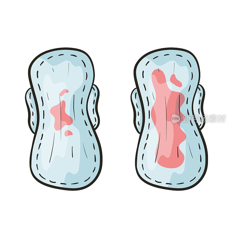 矢量涂鸦插图与月经血卫生巾。