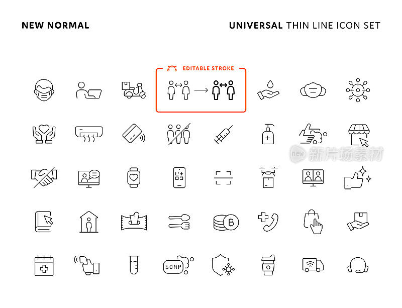 新的普通通用细线图标设置为可编辑的描边