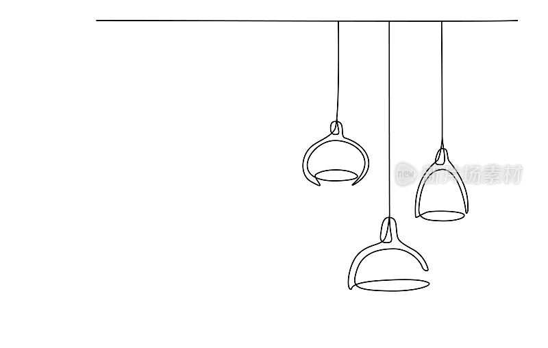 连续线路灯和灯泡。灯罩单线画。灯泡矢量插图的单线绘制。极简设计背景