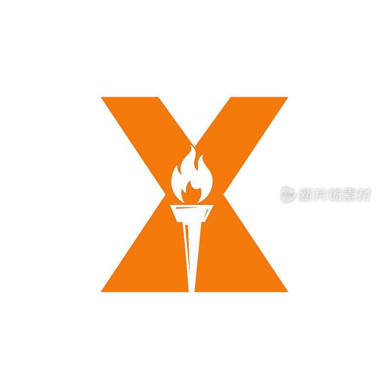 第一个字母X火火炬概念与火和火炬图标矢量符号