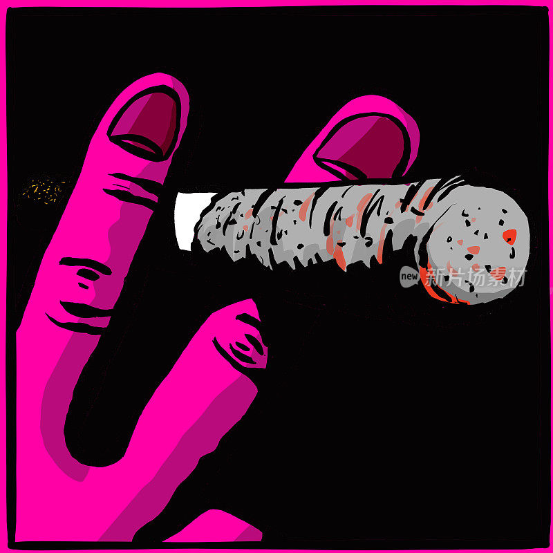 图形街头艺术插图手指拿着香烟与长灰。