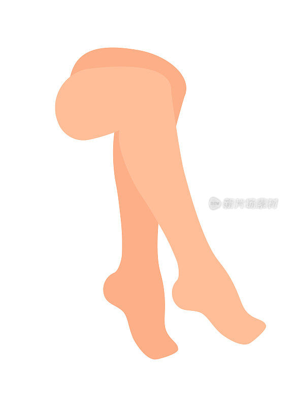 卡通女人的腿孤立在白色背景。平面矢量美容护理概念插画。赤脚修长光滑的腿。