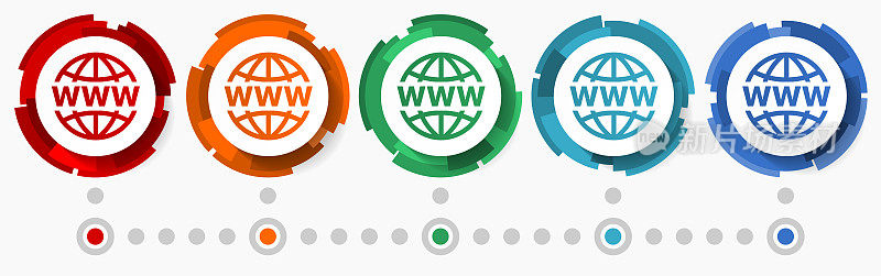 www和互联网概念矢量图标集，平面设计指针，信息图表模板