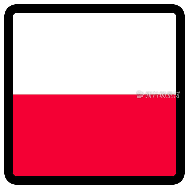 波兰国旗呈方形，轮廓对比鲜明，社交媒体交流标志，爱国主义，网站语言切换按钮，图标。
