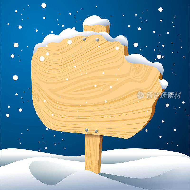 木制招牌-空招牌板与雪-冬季旗帜背景-矢量插图