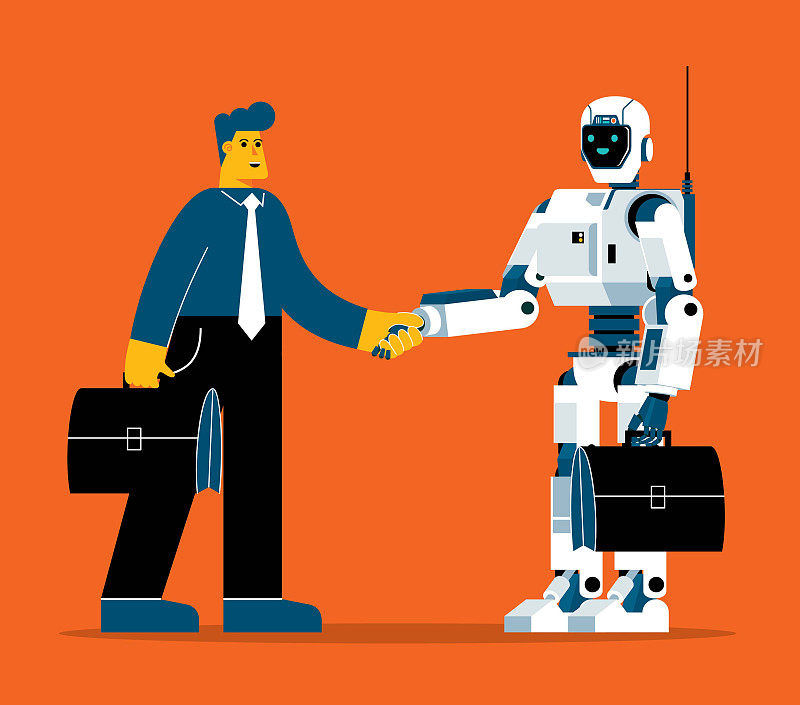 商人和机器人握手