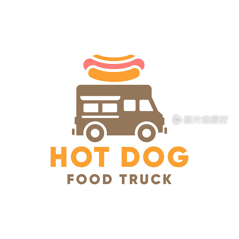 餐车热狗车。移动食品市场在公共汽车平面风格，矢量插图孤立在白色背景。现代的标志。