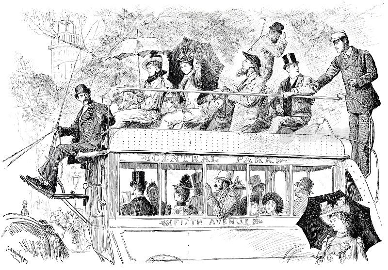 1891年，在纽约第五大道的公共汽车上
