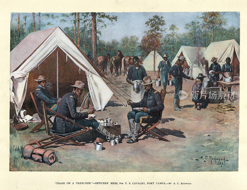军官食堂，美国陆军第9骑兵团，非裔美国水牛士兵，坦帕港，美西战争时代，1890年代，19世纪