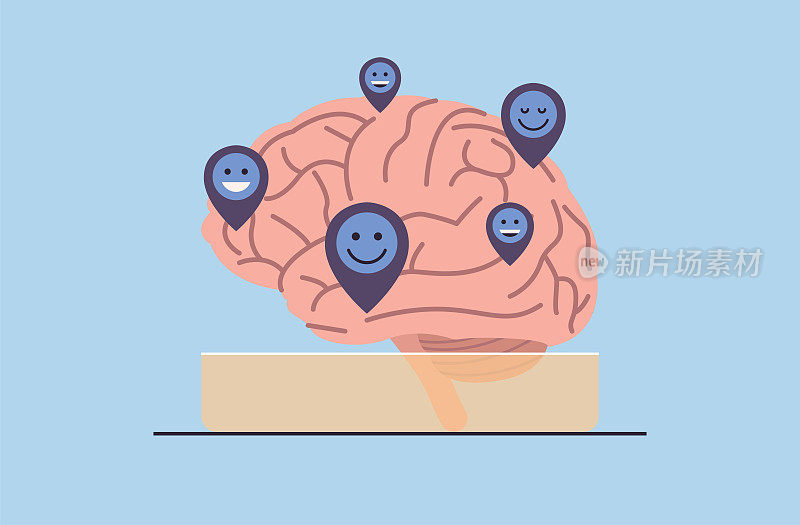 幸福的感觉符号用针钉在大脑和荷尔蒙神经系统的大脑成瘾。