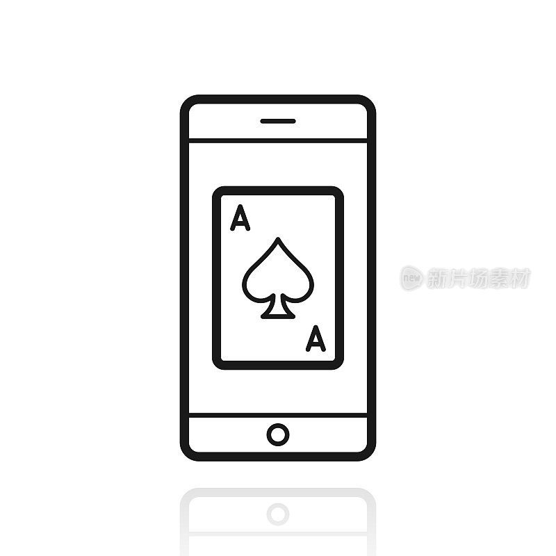 带扑克牌的智能手机。白色背景上反射的图标