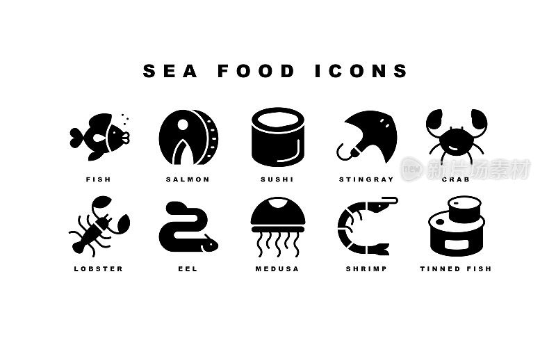 采购产品海鲜，章鱼，螃蟹，海鲜，鱿鱼，鱼子酱，黄貂鱼图标