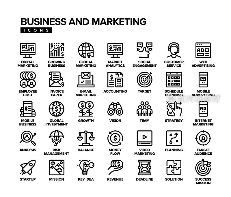 业务和营销线图标集