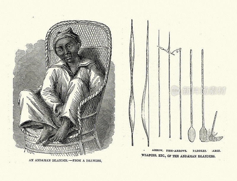 安达曼岛民，箭，桨，Adze，远征安达曼群岛，1858年，维多利亚探索19世纪
