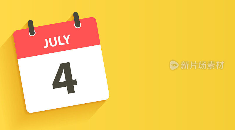 7月4日-平面设计风格的每日日历图标