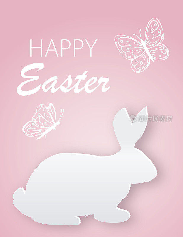复活节兔子剪影在粉彩背景