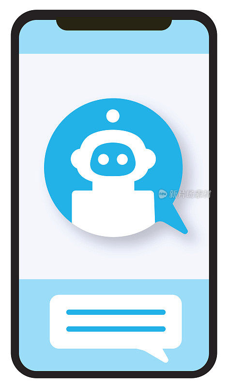 智能手机屏幕上白色背景上的概念图标上的语音气泡中的聊天机器人虚拟助手
