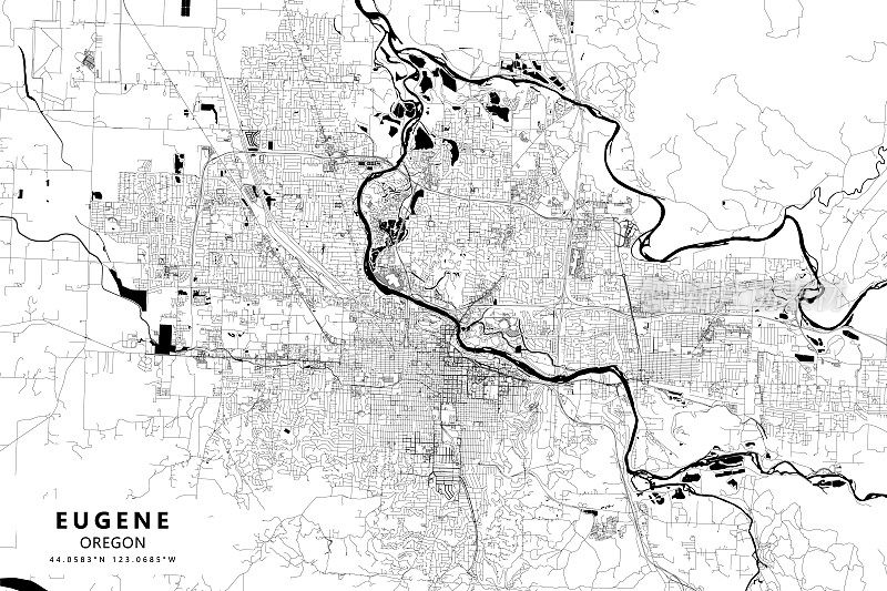 尤金，俄勒冈，美国矢量地图
