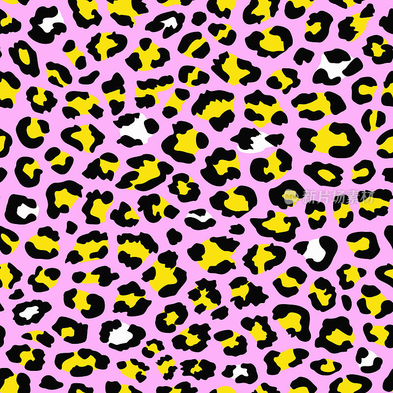 动物印花粉红色和黄色抽象风格。豹纹斑点无缝花纹。动物模式。豹纹。