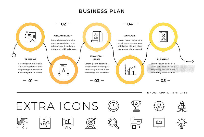 业务计划线图标和信息图表模板
