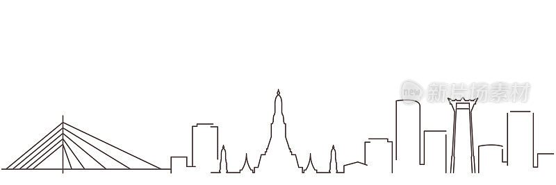 曼谷暗线简单的极简主义天际线与白色背景