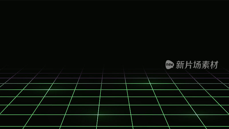现代科幻背景未来的复古景观80年代与霓虹灯绿色蓝色紫色在黑暗的背景