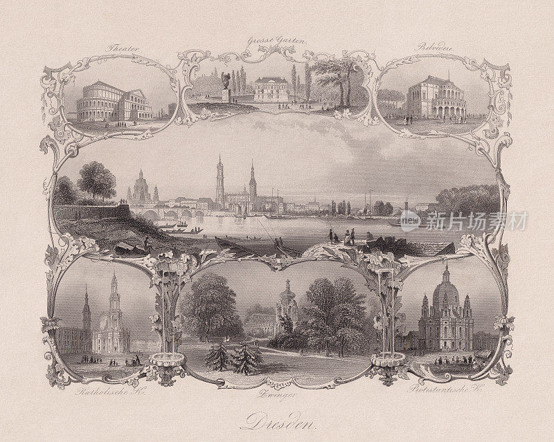 德累斯顿景色，钢雕刻，出版于1863年