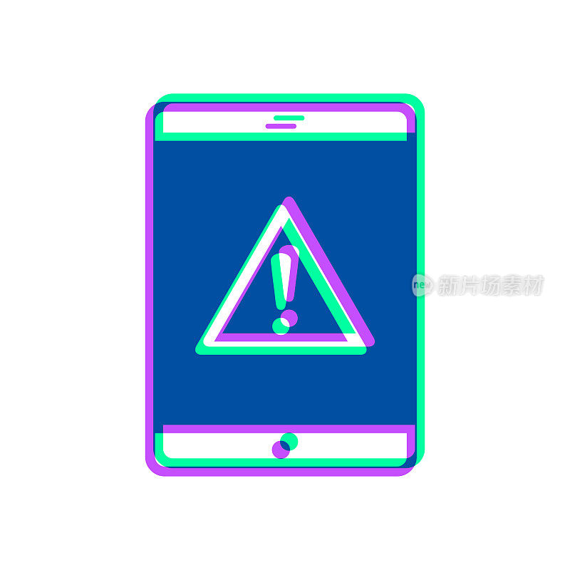 平板电脑有危险警告注意。图标与两种颜色叠加在白色背景上
