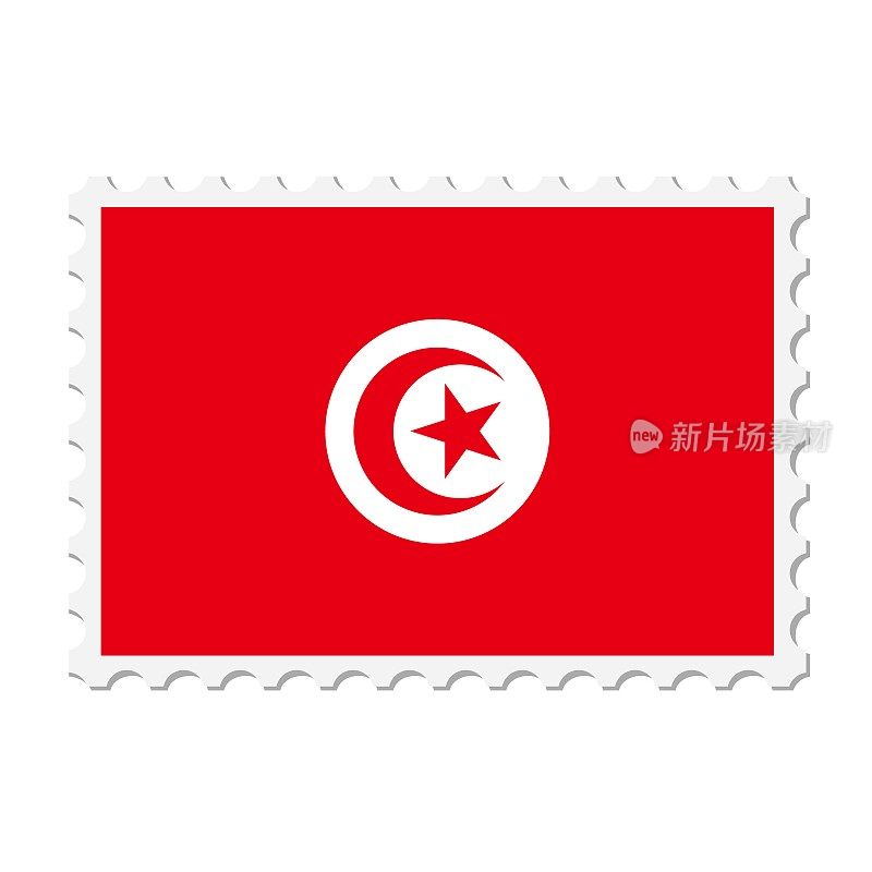 突尼斯邮票。明信片矢量插图突尼斯国旗孤立在白色背景。