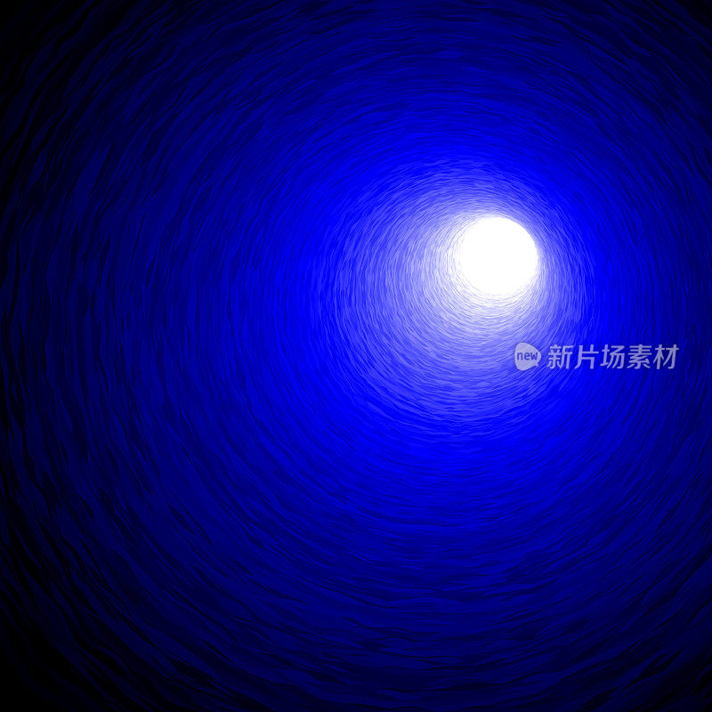 深蓝色的洞穴向右上角明亮的光线弯曲。