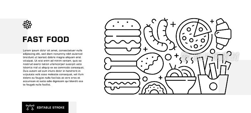 快餐线图标设计的标题，网页横幅模板