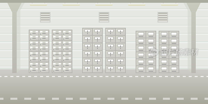 矢量供应室或档案室内空场景在平面风格