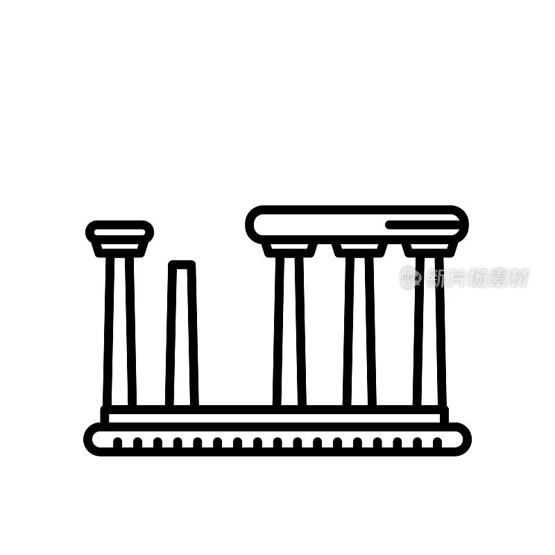 阿波罗神庙的图标矢量孤立在白色背景上，阿波罗神庙的标志，线条或线性标志，元素设计在轮廓风格